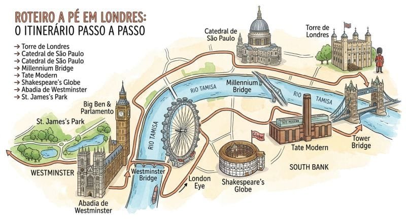 Roteiro a Pé em Londres: O Itinerário Passo a Passo